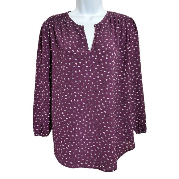 Women's fun 2 fun Blouse Sz M Purple Polka Dot V-Neck 3/4 Sleeve Loose Top - Picture 5 of 7